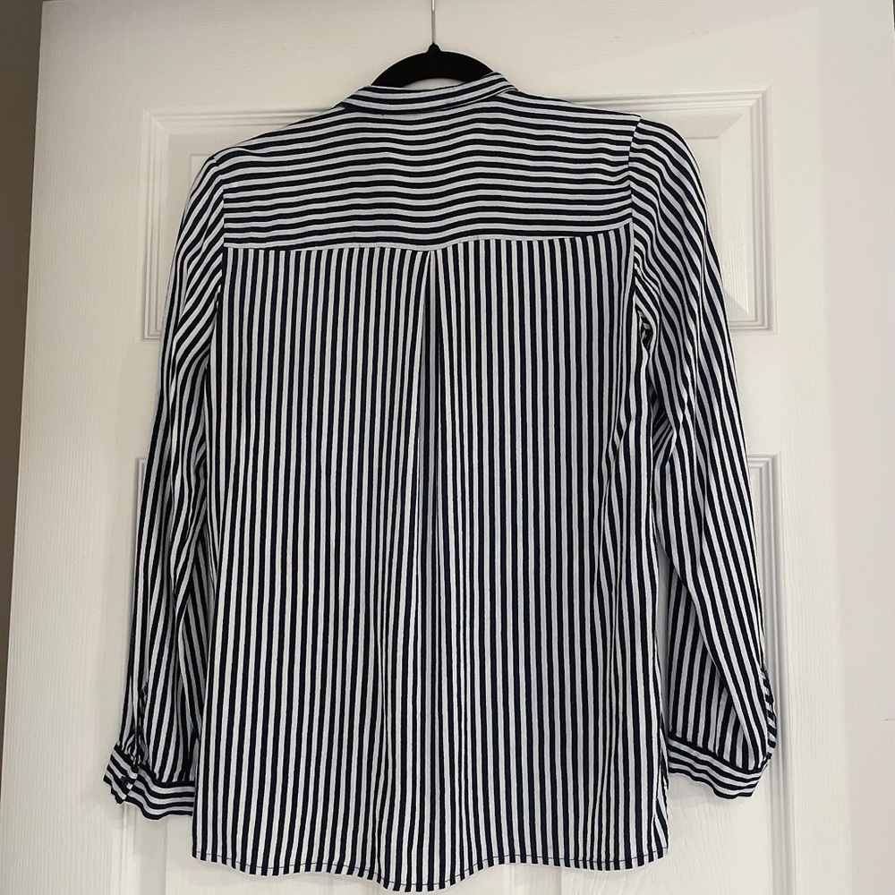Zara Basic Striped Tie Neck Button Down - image 2